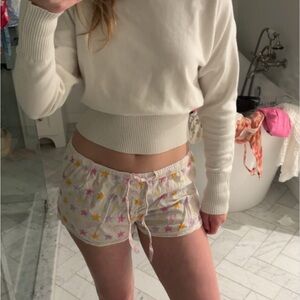 Butterfly Print Lounge Shorts in White and Pink